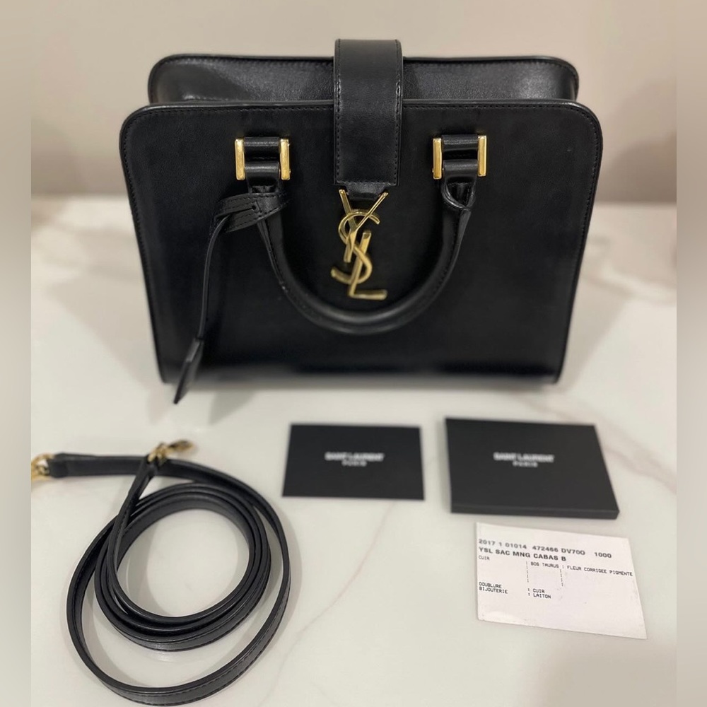 YSL Calfskin Monogram Baby Cava's Black Crossbody Bag